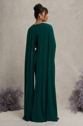Bottle Green Draped Maternity Maxi Dress With Cape Sleeves